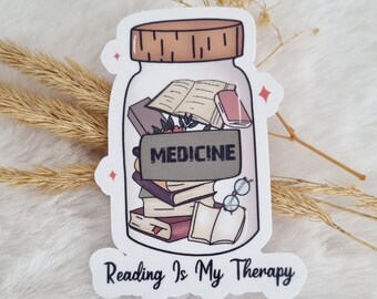 Leggere è la mia medicina terapeutica Adesivo per libri | adesivo impermeabile | Adesivi per amanti dei libri | Adesivi pianificatore | Simpatici adesivi per lettore di ebook