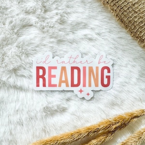 Preferirei leggere Adesivo | impermeabile lucido | Adesivi fustellati | Adesivi per amanti dei libri | Adesivi topo di biblioteca | Retro adesivi rosa arancioni