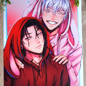 Feiticeiro Anime Branco e Cabelo Longo Coelho Temático Arte Impressão | Fanart Impressão | Cartão de Foto | Anime | Arte Impressão | Arte Digital | Mangá