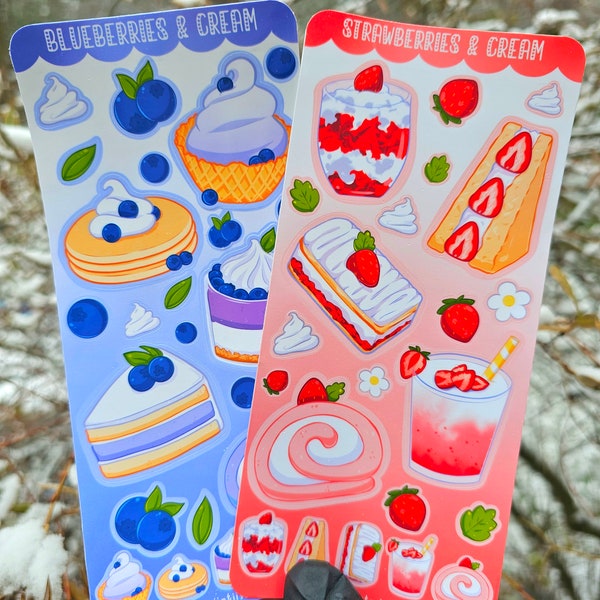 Fruit and Cream Vinyl Sticker sheet | Planner Stickers | Blueberry | Cute Stickers | Water Proof | strawberry | Journal Stickers | Desserts