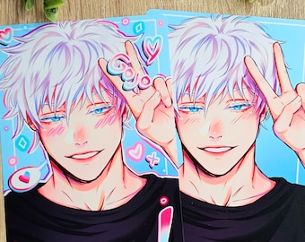 Sorcerer Anime White Hair Fanart Print | Photo Card | Anime | Art Print | Digital Art | Manga