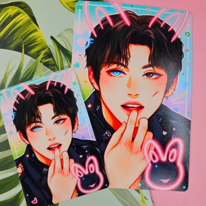 Impresión de fanart de Leeknow de StrayKids / Tarjeta fotográfica / Kpop / Impresión artística / Lino / Leebit / Skz / Skzoo / Bias / Arte digital