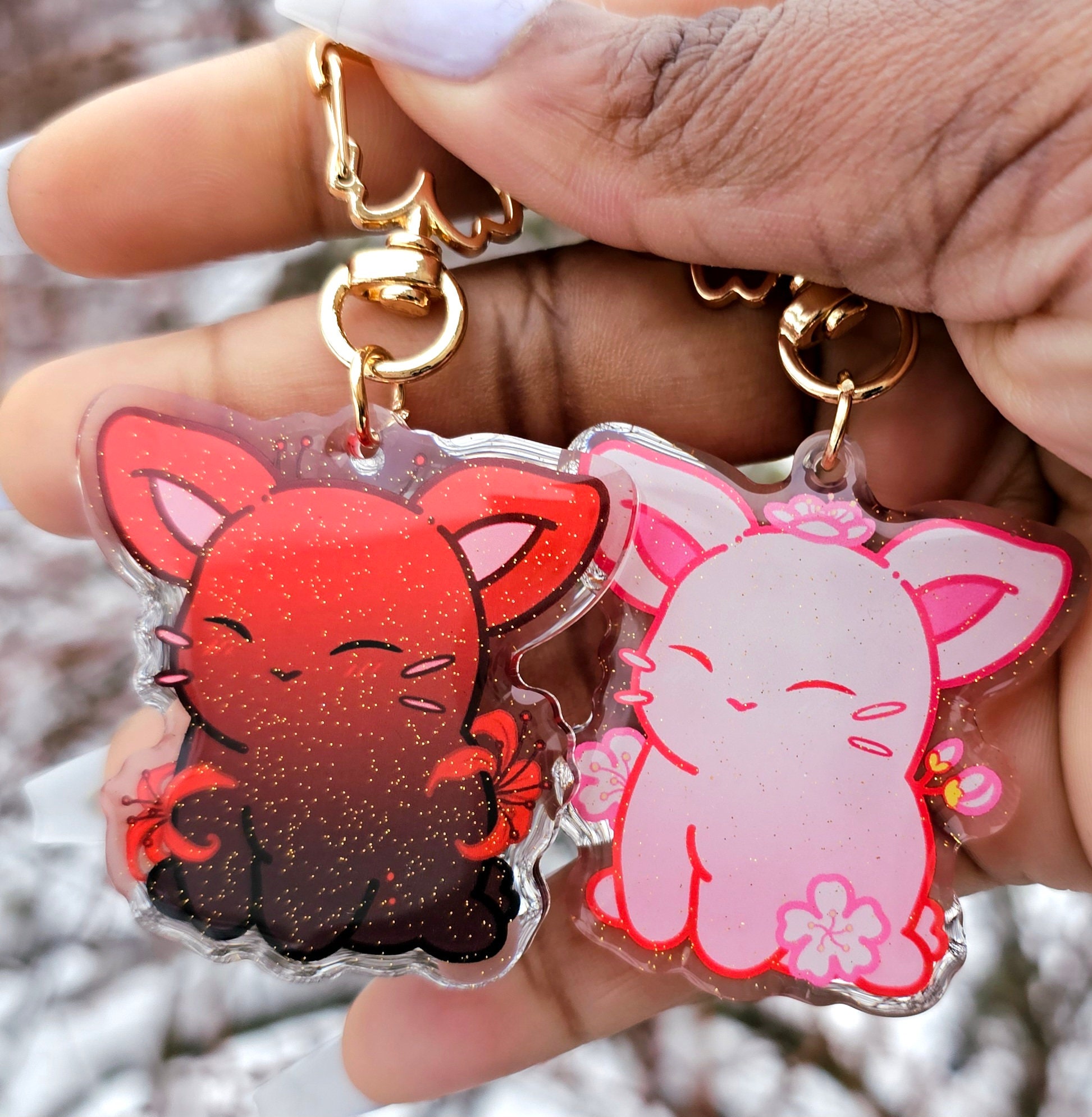 Bunny Keychain Set: Saku & Lily, Glitter Epoxy Acrylic Charms - Etsy