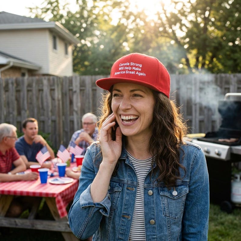 Canada Strong Embroidered Flat Bill Snapback Hat, White Acrylic Blend Carney Political Gag image 2