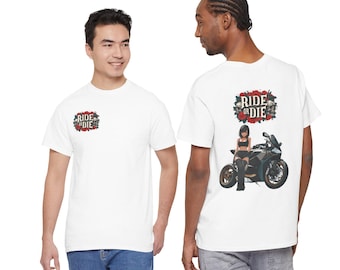 Maglietta unisex "Ride or Die Motorcycle Girl" / Grafica con teschio e rosa da motociclista
