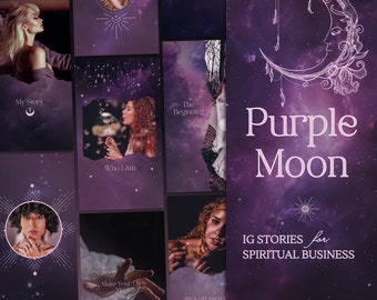Spirituelle Instagram Stories: Violett, Dunkel, Himmlisch | Witchy & Handgezeichnete Canva Story Vorlagen | Mystisch IG | Tarot, Astrologie und Mond