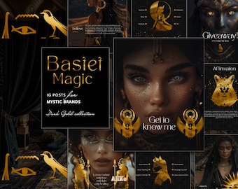 Ancient Egyptian Goddess Instagram Templates – Black & Gold Canva Posts for Spiritual Brands