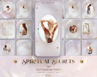 Spiritual Instagram Posts Templates: magical, esthetician | Holistic IG feed | Plantillas Canva | Tarot, Crystals & Zodiacs social media