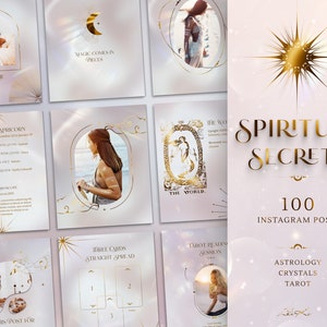 Spiritual Instagram Post Templates for Tarot or Astrology coach | Pearl, Rose & Gold Social Media feed | Plantillas Canva and Magical IG