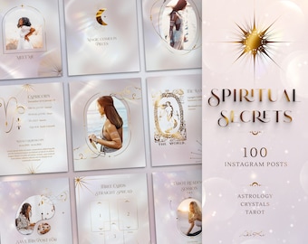 Spiritual Instagram Post Templates for Tarot or Astrology coach | Pearl, Rose & Gold Social Media feed | Plantillas Canva and Magical IG