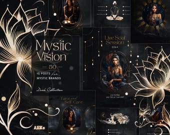 Coaching Templates: dark, gold, esthetician, spiritual Canva Instagram Posts for Tarot Reader, Astrology Business