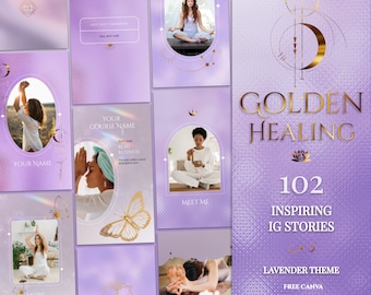 Spiritual Instagram Stories: purple, gold, lavender magical ig | Story Templates for Reiki or Health coach | Mental Healing Social Media