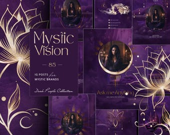 Spiritual Instagram Post Templates: Purple Gold Canva, Holistic Coach, Tarot Astrology