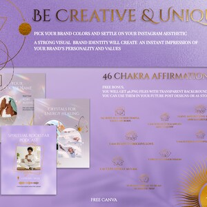 Spiritual Instagram Post Templates for online Reiki coach or Yoga business.

This lavender, purple and gold esthetician social media feed is created in Canva. Perfect and magical IG feed!