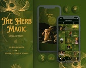 Social Media Bundle for Spiritual Business: green, gold in Canva | IG feed for Herbalists & Witches | Mystic, Holistic Social Media feed