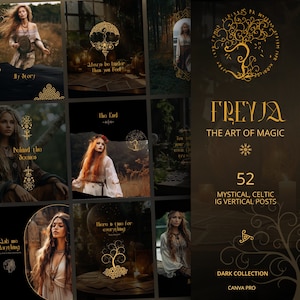 Spiritual Instagram Post Templates: dark, magic, Celtic in Canva | Content for Mystic Brand | Witchy Social Media | Crystals, Tarot & Runes