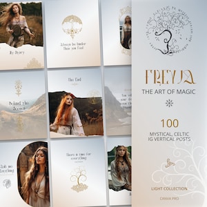 Modello di post spirituale di Instagram: leggero, mistico, celtico / magico, negozio di cristalli / IG di Witchy in Canva / feed IG dei social media / carte Runas