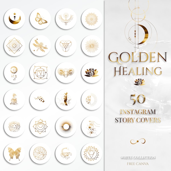 Instagram Highlight Story Icons | Spiritual Covers: white, gold, minimal for Reiki or Yoga business |  Stories for Energy healer, Life Coach