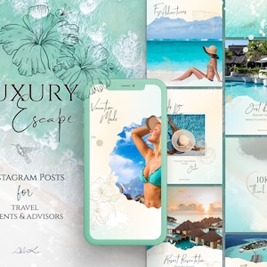 Travel Instagram Post Templates in Canva: tropical theme | Luxury Social Media | Expert Advisor&#39;s Content for IG | High End Agency Branding