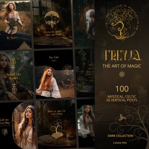 Spiritual Instagram Post Templates: dark, magic, Celtic in Canva | Content for Mystic Brand | Witchy Social Media | Crystals, Tarot & Runes