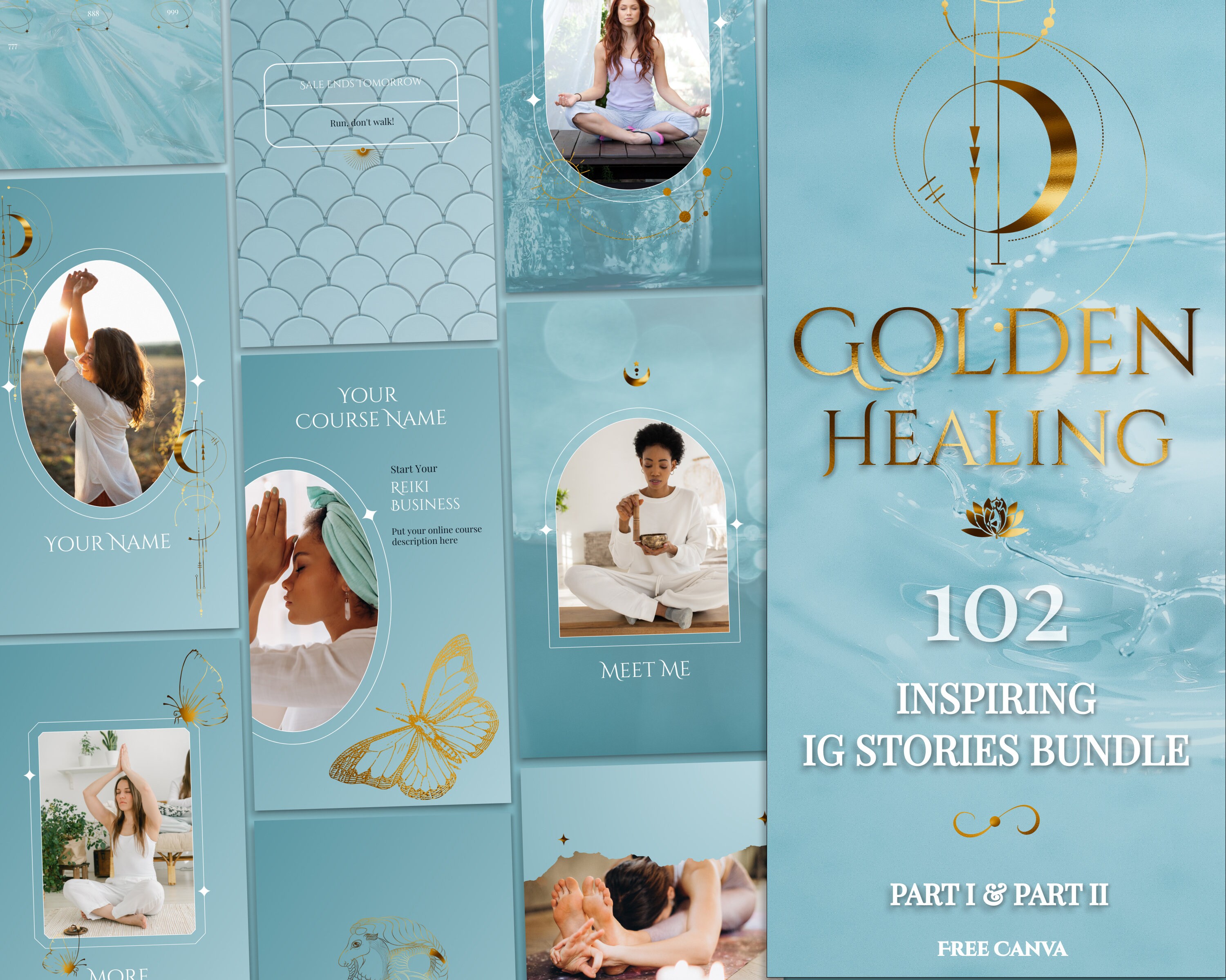 Spiritual Instagram Stories: blue, gold, magical ig | Story Templates for Usui Reiki Marketing, Life Coaching | Theta & Energy Healing