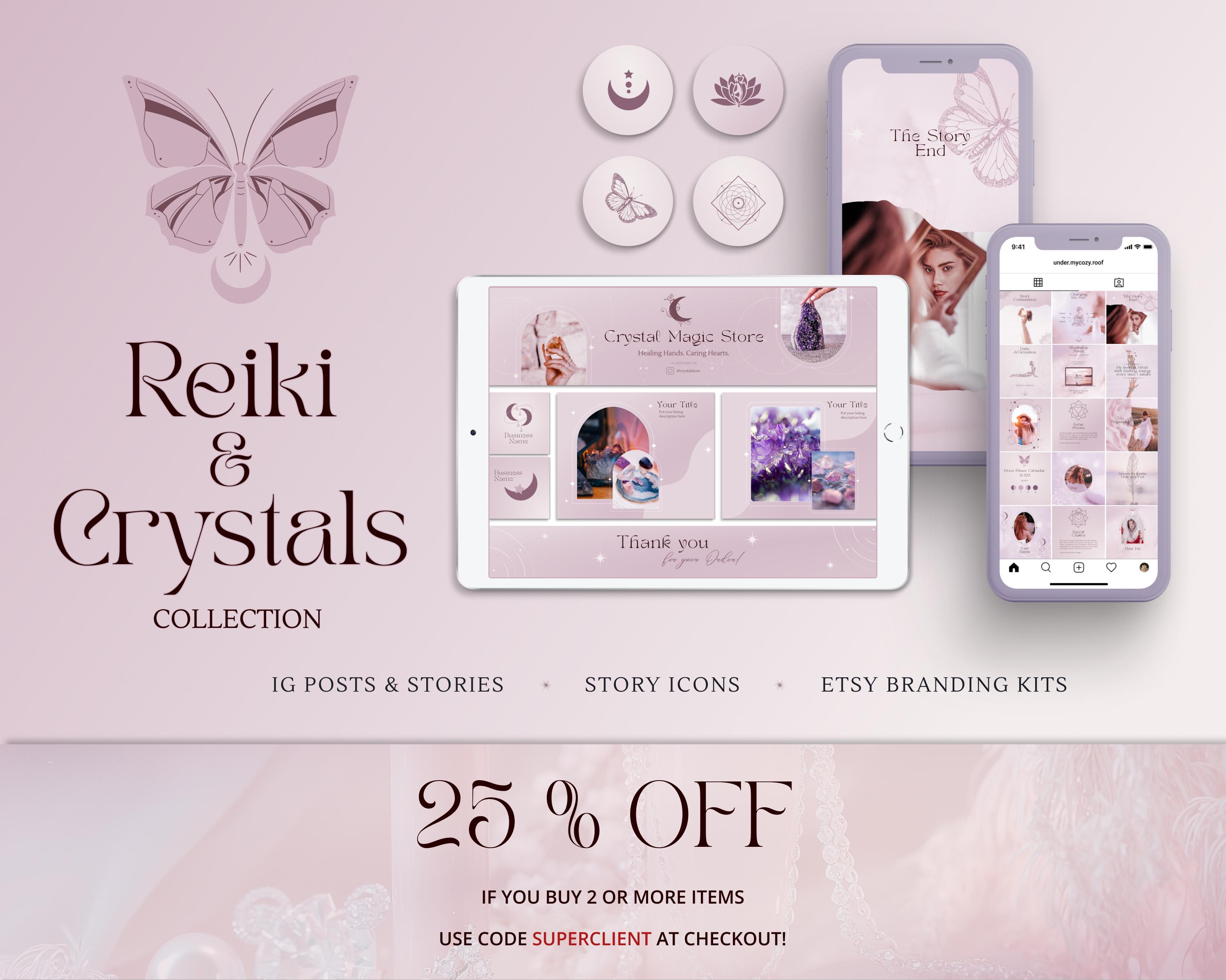 Instagram Templates Wellness Post Canva Social Media Crystals Pink ...