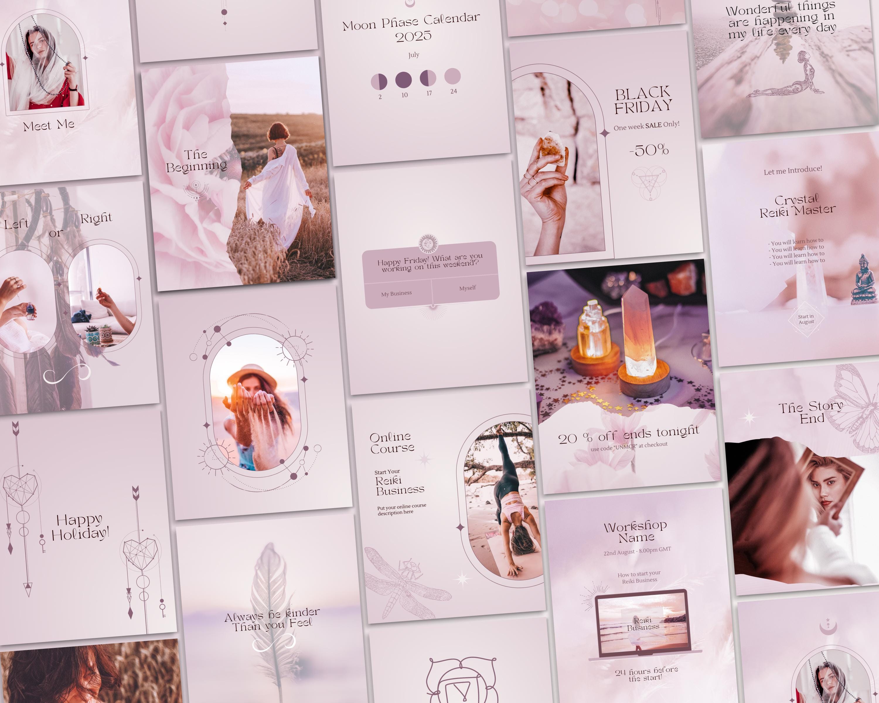 Instagram Templates Wellness Post Canva Social Media Crystals Pink ...