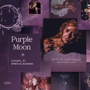 Duchowe szablony na Instagram Canva: Ciemnofioletowe posty o tarocie, kryształach i astrologii
