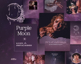 Spiritual Instagram Canva Templates: Dark Purple Tarot, Crystals & Astrology Posts