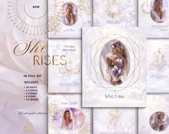 Spiritual Instagram Post Templates for Holistic Coaches: Lilac Purple & Gold Mystic Boho in Canva