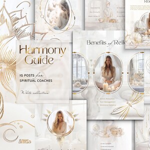 White and Gold Instagram Templates for Holistic Business, Yoga & Wellbeing Coaching in Canva
