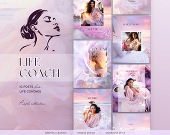 Instagram Template Posts: pink, purple, spiritual in Canva | Life, Wellbeing Coach | Health & Wellness Social Media | Holistic, Nature Feed