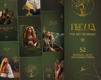 Modelli di storie di Instagram spirituali: verde, oro, estetica in Canva / Feed IG natura / Kit di branding erboristico / Social media stregoneschi e mistici