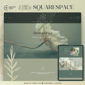 Squarespace Template Website Design: green, nature, minimalist | Spiritual Holistic Coach | Yoga & Meditation | Branding Package Social Kit