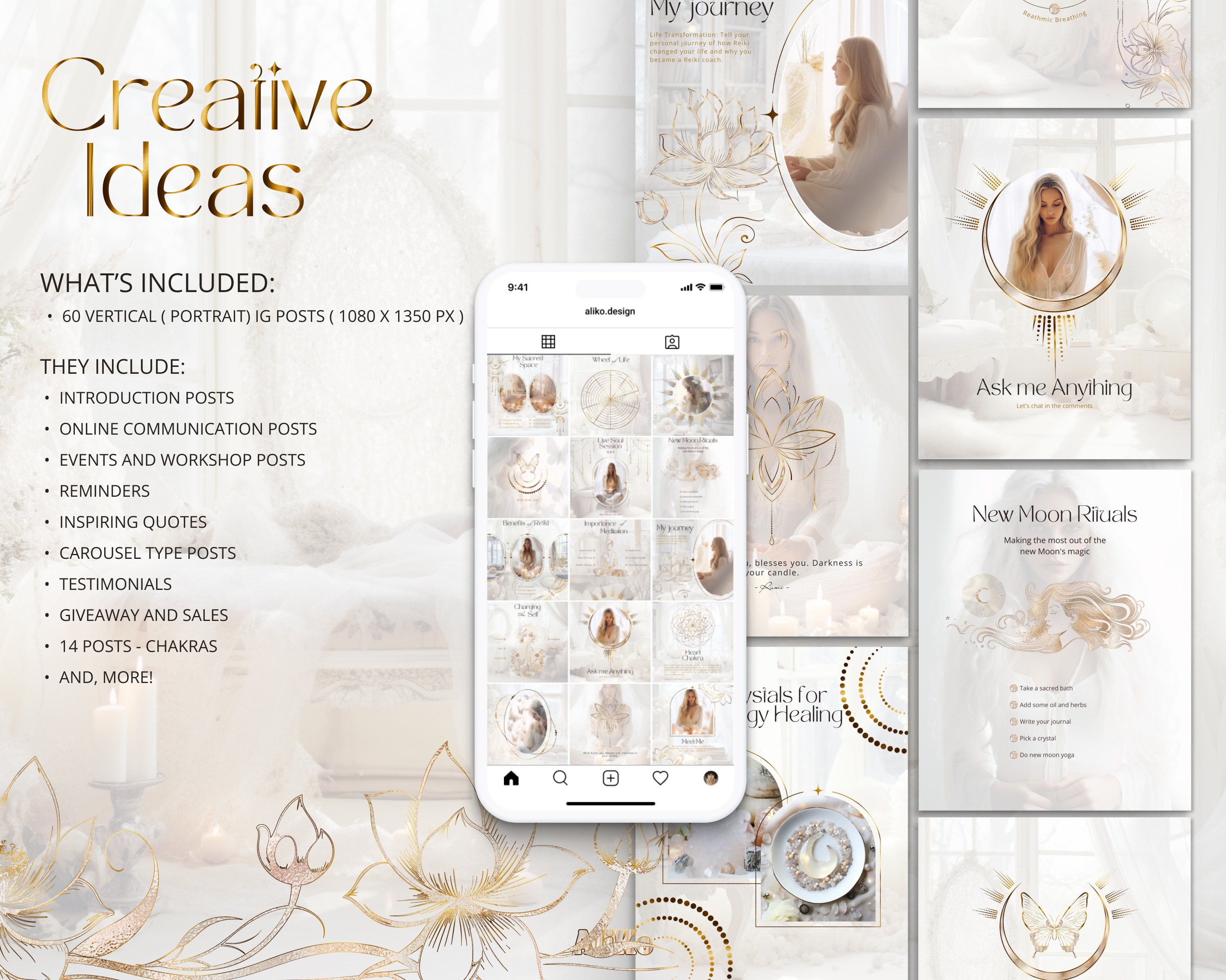 White Gold Instagram Spiritual Post Templates - Fantasy Social Media IG ...