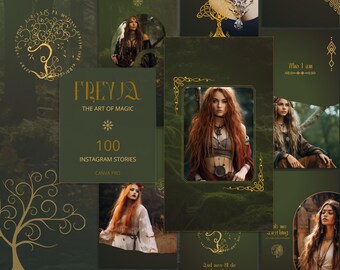 Mystic Brand Instagram Story Templates: Celtic, Green, Magic for Spiritual & Witchy Brands in Canva