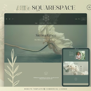 Licencia comercial / Plantilla de sitio web Diseño de Squarespace: verde salvia, naturaleza, minimalista / Coach de vida y bienestar / Yoga, meditación