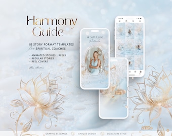 Instagram Template, Canva, Teal, Blue, Gold, Spiritual Small Business, Story Social Media, Reel Covers, Coach, Tarot & Psychic Reading