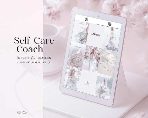 Instagram Templates Wellness Spiritual Post Canva Social Media White Clear Aesthetic Minimalist Yoga Life Coaching Feed Holistic Mentoring