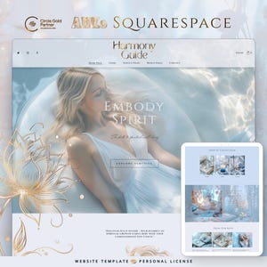 Squarespace Template Website Design: blue, gold, spiritual | Coach Branding | Holistic Theme | Therapist Social Media | Crystals & Wellness