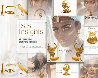 Egyptian Goddess Instagram Templates White Gold Canva for Spiritual Healing Brand