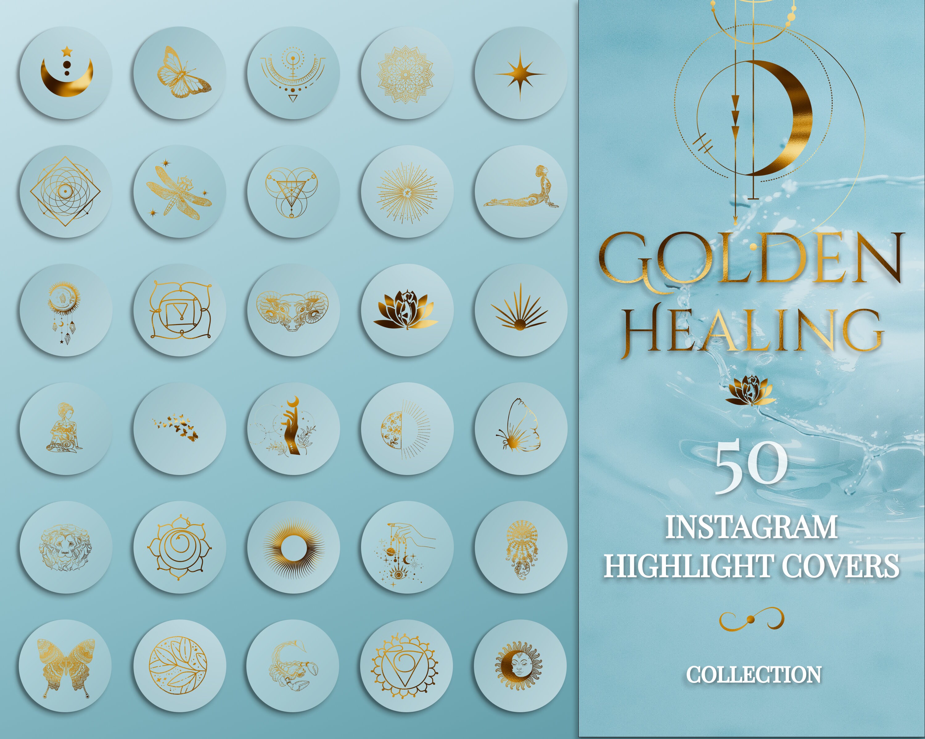 Instagram Highlight Story Icons | Spiritual Covers: gold, minimalist for Reiki Master, Marketing |  Stories for Health or Life Coach