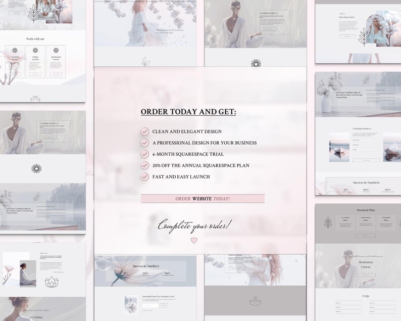 Squarespace Template designed for a clear, spiritual, white aesthetic — perfect for yoga, meditation, business coaching, self-care, wellbeing, and psychology therapy websites. Create a serene and professional online presence with this elegant, easy-to-use design.