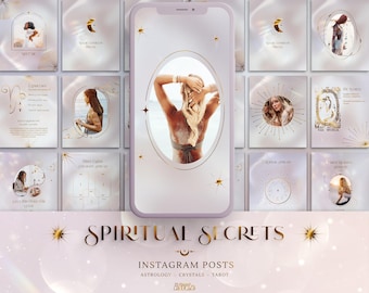 Spiritual Instagram Post Templates for Tarot, Astrology, Crystals in Canva