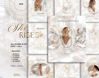 Luxury White & Gold Instagram Templates, Spiritual Branding for Life Coaching Energy Healing Business (Canva)