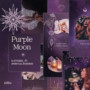 Spiritual Instagram Story Templates: Dark Purple Celestial Magic for Tarot & Astrology Business in Canva