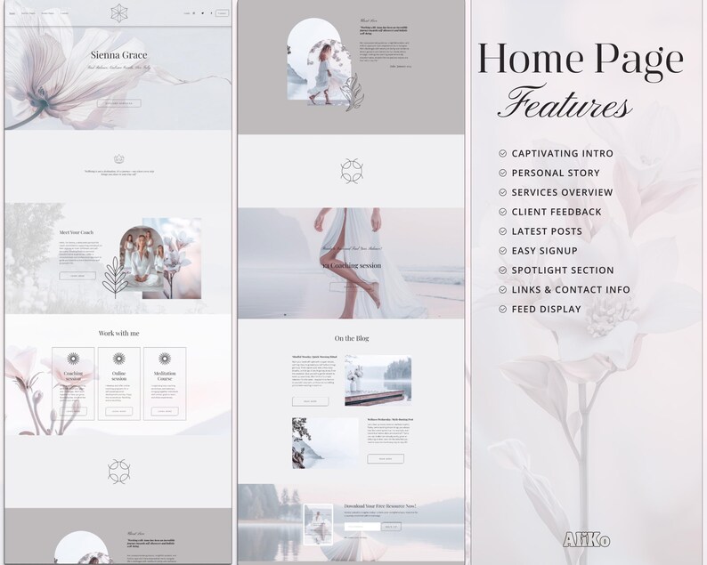 Squarespace Template designed for a clear, spiritual, white aesthetic — perfect for yoga, meditation, business coaching, self-care, wellbeing, and psychology therapy websites. Create a serene and professional online presence with this elegant, easy-to-use design.