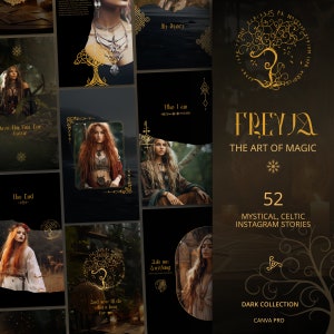 Spiritual Instagram Story Templates for Mystic Brand | Dark, Magic IG Feed in Canva | Celtic & Nordic Social Media | Nature Branding Kit