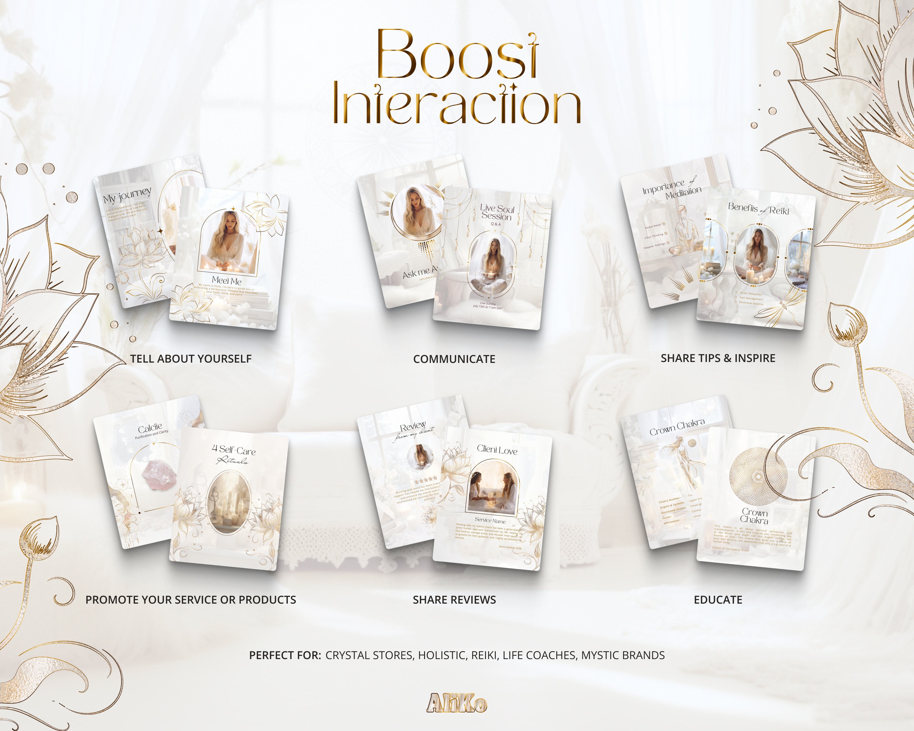 White Gold Instagram Spiritual Post Templates - Fantasy Social Media IG ...