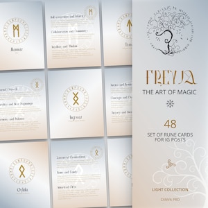 Modelli di post spirituali di Instagram / Carte runiche digitali per il marchio mistico: beige, blu, strega in Canva / Contenuto dei social media / Feed IG